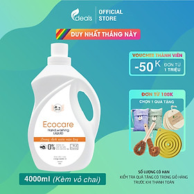 Nước Rửa Tay Bồ Hòn Hữu Cơ ECOCARE - Chai 4000ml - Sạch khuẩn, chăm sóc da tay, tinh dầu thiên nhiên khử mùi - Tặng vỏ chai 250ml