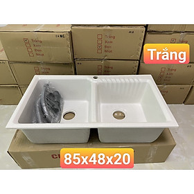 Mua Chậu rửa chén đá nhân tạo màu trắng 2 hộc KT 85*48*20