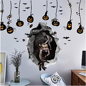Mua COMBO DECAL DÁN TƯỜNG - Rèm dây kết hợp Tranh 3D lễ hội HALLOWEEN