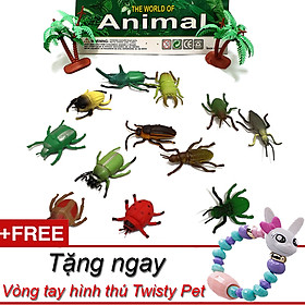 Bộ 12 mô hình động vật Animal World bọ rùa mini giáo dục trẻ em tặng kèm vòng tay biến hình thú Twisty Petz New4all dễ thương