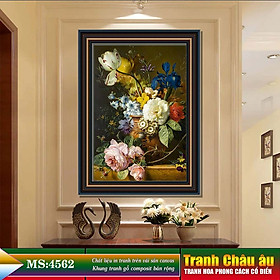 Tranh hoa treo tường phong cách cổ điển Châu âu. Tranh in trên chất liệu vải canvas cao cấp, khung gỗ composit. MS 4562