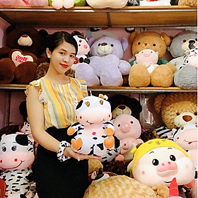 Mua Gấu Bông Gối Ôm Thú Nhồi Bông Bò Sữa Vải Nhung Mềm Mịn Lót Bông Gòn Căng Tròn Quà Tặng 20-10