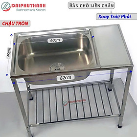 Bộ Chậu Rửa Chén Bát Có Chân KAZTA Bàn Chờ Liền Chân Rộng Rãi - Kích thước tổng 82x45cm, cao 81cm