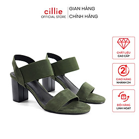 Giày Sandal Nữ Cao Gót Đế Vuông 7p Quai Ngang Basic Phối Mới Lạ Thời Trang Cillie 1010 - đen  - 36