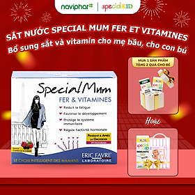 Sắt nước Special Mum Fer et Vitamines Bổ sung sắt hữu cơ và vitamin, phòng ngừa thiếu máu thiếu sắt, giảm mệt mỏi cho phụ nữ mang thai và sau sinh. - 10ml x 20 gói