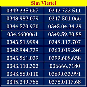SIM SỐ ĐẸP VIETTEL - LIST DS4 - Số dễ nhớ, thần tài, lộc phát, số cặp - Chọn Số Theo List - Đăng ký đúng chủ