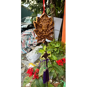 Tượng diện phật khắc hai mặt bằng gỗ bách xanh thơm nức kt 12×10×3cm