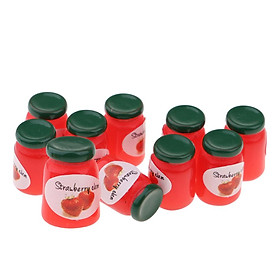 Miniature Strawberry Jam Bottles Toy For 1/12 Dolls House Dining Room 10pcs