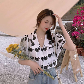 áo sơ mi, áo kiểu nữ tay ngắn cổ búp bê phong cách Hàn Quốc