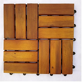 Combo 6 tấm sàn gỗ tự nhiên vỉ nhựa ngoài trờ IKLV, 12 nan , nâu vàng.