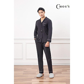 Bộ pyjamas nam dài tay vải bamboo tự nhiên cao cấp Chou's - màu đen
