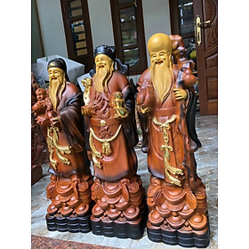 Bộ tượng phật tam đa phúc lộc thọ bằng gỗ hương đá tô làm mầu giả cổ kt 50×16×13cm