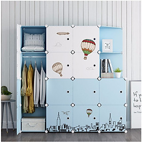 Mua Tủ Nhựa Lắp Ghép (Loại Đặc Biệt)   Khung Xanh Trời  Cửa Xanh x Trắng  Decal Khinh Khí Cầu  Nhiều Kiểu Ô Lựa Chọn