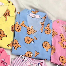  Bộ pijama kate lụa hàng loại 1 - 3 Gấu xanh nhạt,4: 14-18kg (1.5-3y)