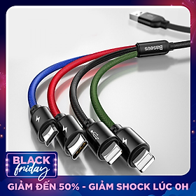 Dây cáp sạc đa năng 4 in 1 Type-C, 2 Lighning, Micro USB thế hệ 2 hiệu Baseus Rapid cho iPhone/ iPad, Smartphone & Tablet Android (3.5A, 1.2M, Fast charge 4 in 1 Cable) - Hàng chính hãng