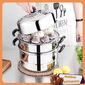Nồi Hấp Inox 3 Tầng Đa Năng Kích Thước 28 Cm Tặng Kèm Lót Nồi Silicol Tiện Lợi - Hàng Loại 1