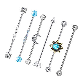 6 Pieces Industrial Barbell Earrings Stainless Steel Long for Birthday Gifts
