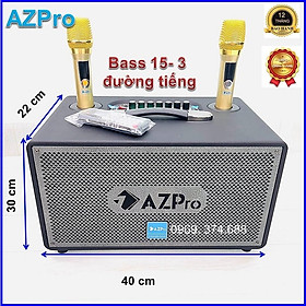 Loa Vali xách tay Bluetooth di động,AZ-336,Bass 15-3 đường tiếng,Mạch 7 núm chỉnh,Thùng gỗ bọc da cao cấp,Tặng 2 mic không dây sóng UHF vỏ kim loại,Hàng chính hãng AZPRO