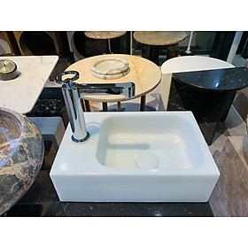 Mua LAVABO ĐẶT BÀN ĐÁ ĐÁ TỰ NHIÊN CHỮ NHẬT KHOÉT LỖ VÒI GIỮA MÀU TRẮNG (MINI)