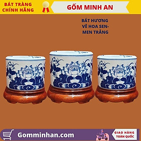 Mua Bát Hương Vẽ Hoa Sen Cao Cấp Vẽ Tay- Gốm Sứ Bát Tràng- Gốm Minh An