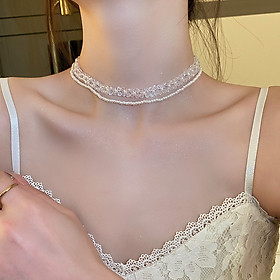 Dây chuyền vòng cổ hạt cườm trong suốt lấp lánh blink blink phong cách Hàn Quốc sang chảnh ấn tượng phong cách hot girl