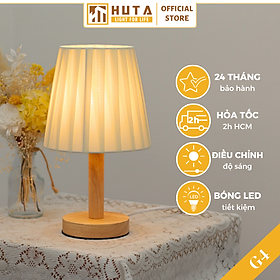 Đèn Ngủ Để Bàn HUTA G4 Gỗ Chao Xếp Ly Vintage Dễ Thương, Decor Trang Trí Phòng Ngủ, Đọc Sách Đầu Giường, Điều Chỉnh Độ sáng, Đèn Vàng Bóng LED Tiết Kiệm Điện - S