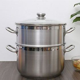 Bộ nồi xửng hấp inox 430 FiveStar Standard 3 đáy bếp từ nắp kính tặng 2 muỗng canh ( 26cm/28cm/30cm/32cm)