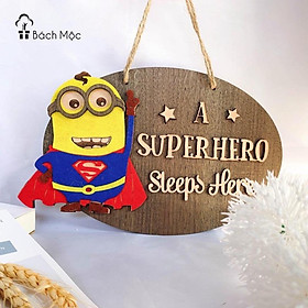 Mua Bảng gỗ treo phòng bé trai Super Hero Siêu anh hùng có dây treo tặng kèm móc dán