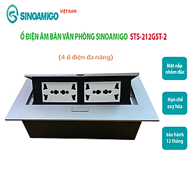 Hộp điện âm bàn Sinoamigo STS-212GST-2 gồm 2 ổ điện, 2 ổ cắm HDMI, 1 ổ USb 5V-21.A. Chất liệu hợp kim nhôm màu bạc sang trọng - Hàng chính hãng