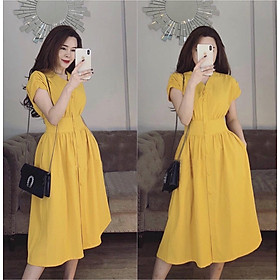 Đầm form dài tay con nút bọc