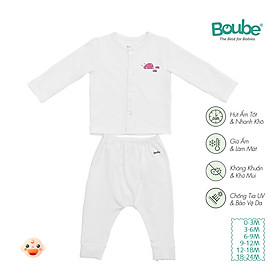 Bộ quần áo dài tay cúc thẳng cho em bé sơ sinh và trẻ nhỏ nhiều màu sắc Boube, Vải cotton organic thoáng mát- Size 0-24M