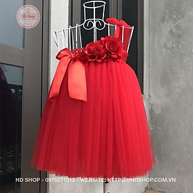  Váy cho bé gái ️️ Váy tu tu đỏ 2 bông hoa hồng nơ