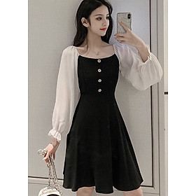 Đầm đen phối trắng tay dài