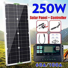 Bộ pin mặt trời 250W Hoàn chỉnh USB kép 12/5V DC với bộ điều khiển năng lượng mặt trời 60A/100A Pin mặt trời cho Bộ sạc pin RV trên du thuyền
