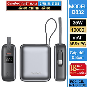Mua Pin dự phòng sạc nhanh công suất 35W Choetech B832 dung lượng 10000mAh tích hợp cáp sạc Type C (Hàng chính hãng)