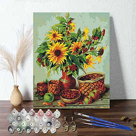 Mua Tranh sơn dầu số hoá 40 x 50 cm có khung - lọ hướng dương