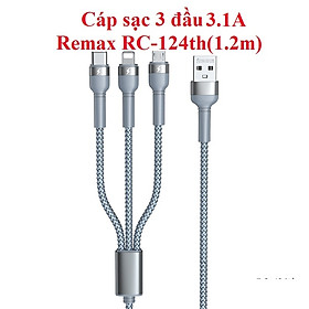 Cáp sạc 3 đầu đa năng 3.1A Remax RC124th (1.2m)  - Hàng chính hãng