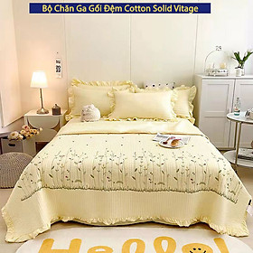 Bộ Chăn Ga Gối Đệm Cotton Solid Vitage Drap Giường Cao Cấp Bộ Ga Phủ Chăn