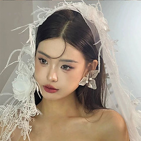 Voan lưới cô dâu kết hợp ren, phong cách Hàn Quốc, voan lưới 1,5m phụ kiện váy cưới cô dâu, voan cài đầu cô dâu