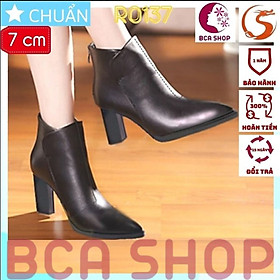 Giày bốt nữ cổ ngắn thời trang cao cấp 7p RO137 ROSATA tại BCASHOP mũi nhọn, dây kéo sau, đường may tỉ mỉ, sắc sảo - màu đen