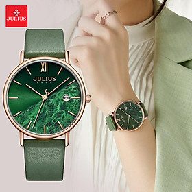 Đồng Hồ Nữ Chính Hãng Julius Cao Cấp Dây Da Mặt Tròn Chống Nước Kính Khoáng Đường Kính 36mm JA-1312D