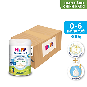 Thùng 6 lon sữa bột dinh dưỡng công thức HiPP 1 Organic Combiotic chất lượng hữu cơ, hỗ trợ, tăng cường sức khoẻ hệ miễn dịch, bổ sung omega 3,6 (DHA&ARA) dành cho trẻ dưới 6 tháng tuổi (6 lon x 800g)