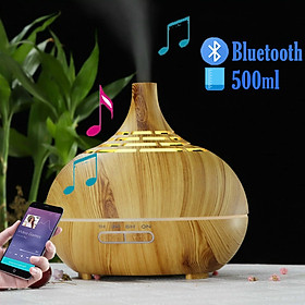 Máy Khuếch Tán Tinh Dầu Có Loa Bluetooth Nghe Nhạc Cực Hay, Máy Xông Tinh Dầu Chuyên Dụng, Có Remote Điều Khiển Và Đèn LED 7 Màu - Máy Có Loa Gỗ Vàng