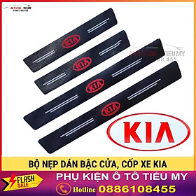 KIA - Bộ Miếng Dán Chống Trầy Xước Có Logo Hãng KIA Bảo Vệ Bậc Cửa Và Cốp Xe Hơi, Xe Ô Tô Chất Liệu Sợi Cacbon Bền Đẹp