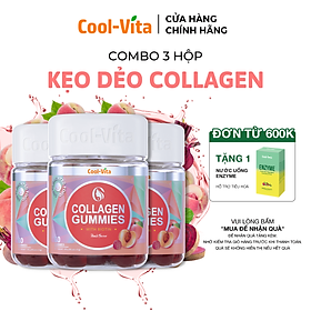 Combo 3 Hộp Kẹo Dẻo Collagen Hỗ Trợ Trẻ Hóa Sáng Da - Cải Thiện Sức Khỏe Tóc Móng Vị Đào Kết Hợp Biotin, Vitamin C & Vitamin E Coolvita (60 viên x 3g)/hộp
