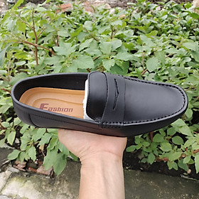 Giày lười nam da bò cao cấp màu đen phong cách Hàn Quốc