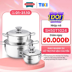 Mua Bộ Nồi Inox 3 Đáy Sunhouse SH335(16cm  20cm  24cm ) - Dùng trên mọi loại bếp - Hàng chính hãng