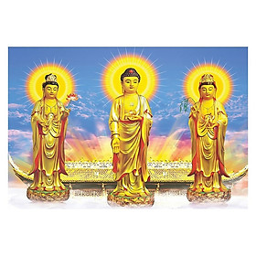 Tranh treo tường cán gỗ MDF cao cấp treo tường mẫu tam thánh, phật adida, Tranh Phật Giáo Tam Thánh 405