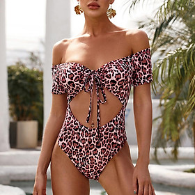 Bikini thời trang cho nữ một mảnh hoạ tiết da báo với áo thiết kế hở vai có đệm mút