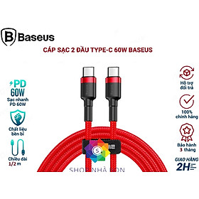 Cáp sạc Baseus 60W USB C sang Type-C cho điện thoại -Hàng Chính Hãng 